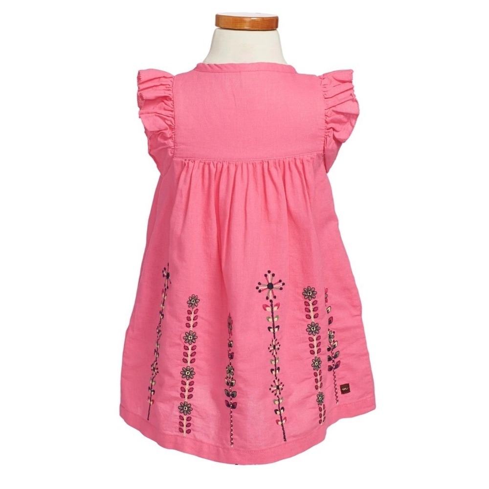 TEA COLLECTION Malati Kantha LINEN Embroidered Floral Dress Girls 10 Pink Boho - Picture 2 of 9